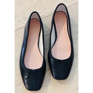 J. CREW Quinn Square Toe Leather Bow Ballet Flats Size 8.5 Black #BX873